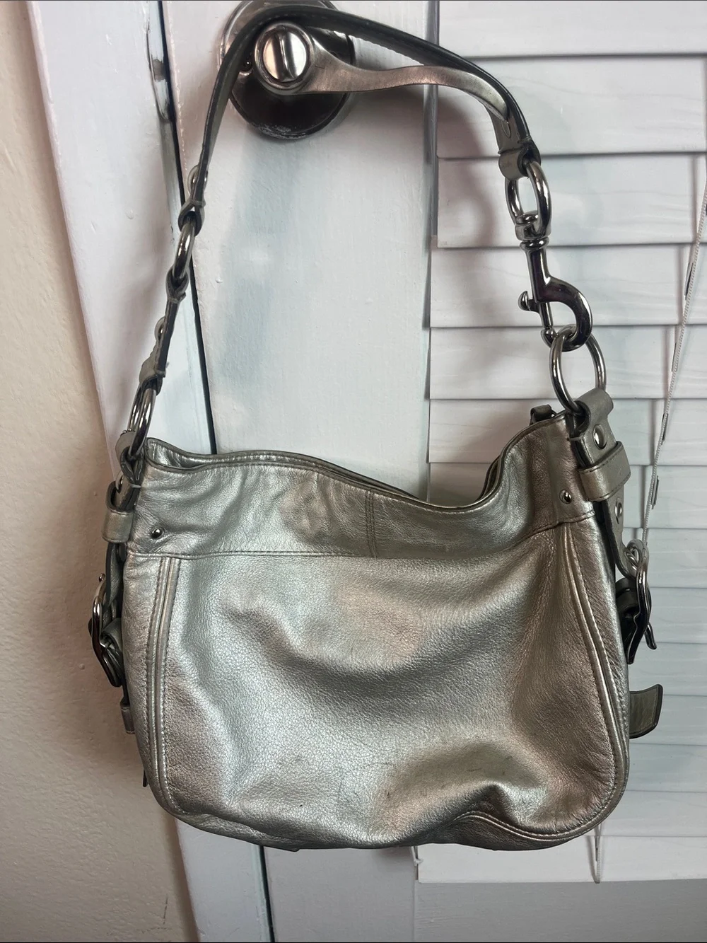 Coach Metallic Silver Leather Shoulder Bag